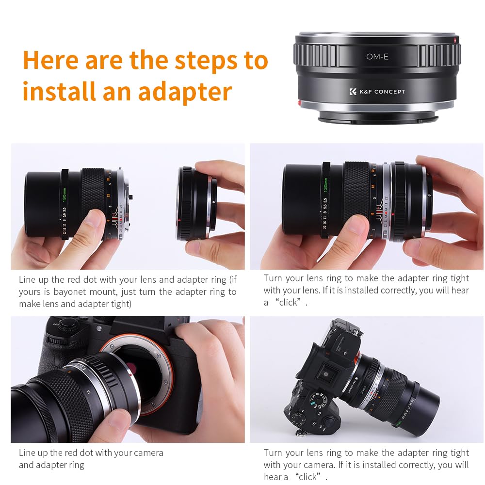 K&F Concept Lens Mount Adapter, Olympus Om Lens To Sony Nex (E Mount) Camera Body, For Nex 3, Nex 3N, Nex 5, Nex 5R, Nex 6, Nex 7