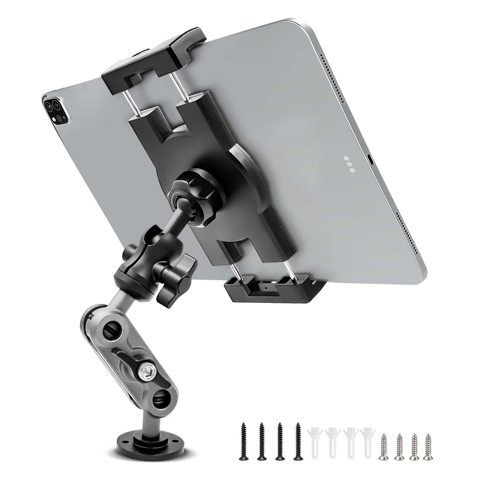 Aluminum Heavy Duty Drill Base Tablet Holder Car Mount Dashboard, 360 Adjustable 2 Stage Stand For 4.7 12.9'' Ipad Pro/Air/Mini/