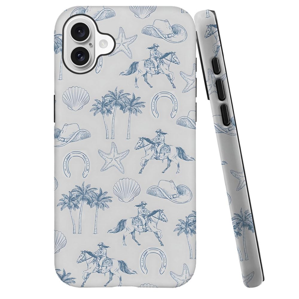 Generic Case For Iphone 16 - [Drop Protection Phone Cover] - Hybrid Case For Girl Women - Coastal Beach Horse West