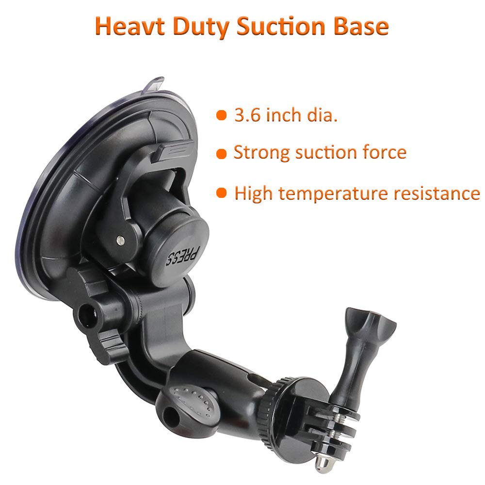 Heavy Duty Camera Car Windshield Mount With 1/4 20 Adapter For Gopro Hero Series And All Cameras