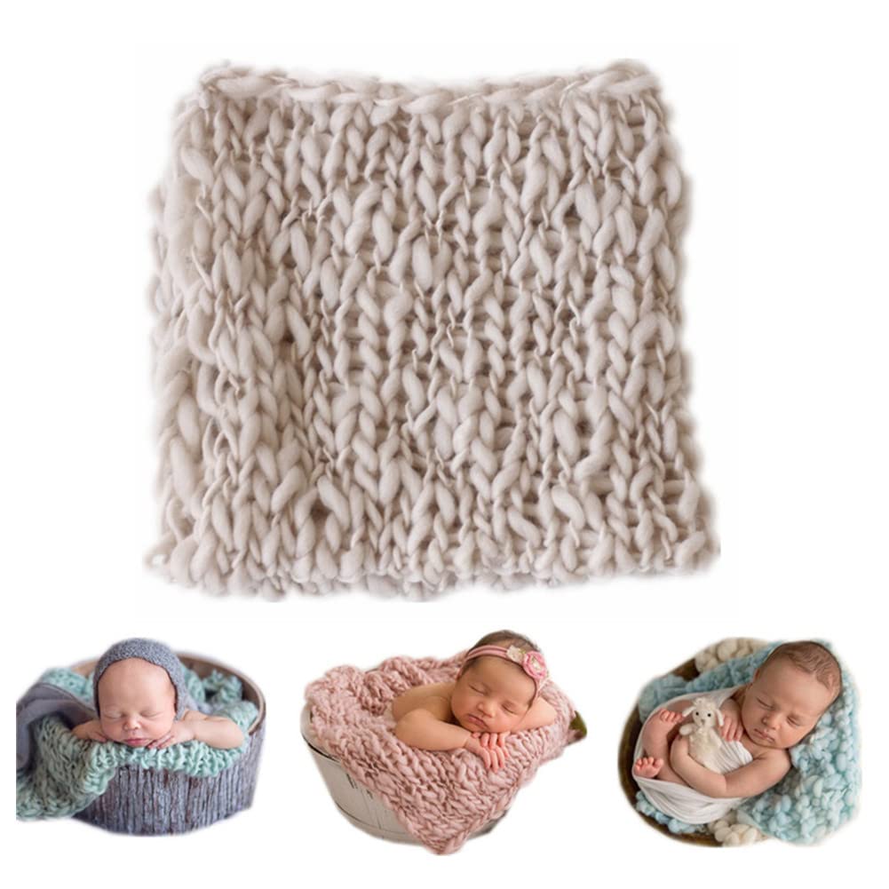 Coberllus Newborn Baby Photo Props Blanket Handmade Knitted Twist Wrap Posing Aid Backdrops For Boy Girls Photography Shoot (Cre