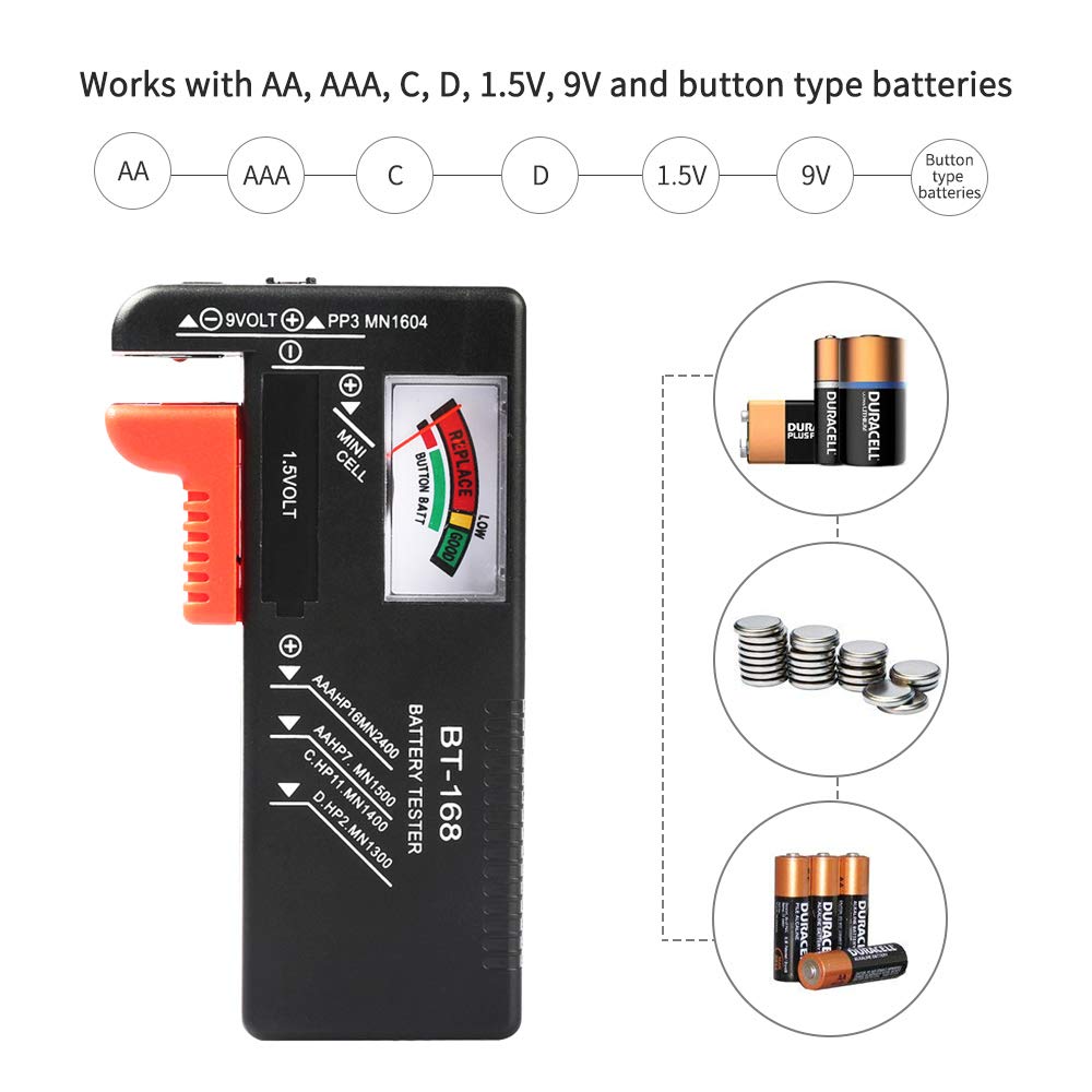 2Pcs Battery Tester Checker, Universal Battery Checker Model Bt 168For Aa Aaa C D 9V 1.5V Button Cell Batteries Smal Electrical
