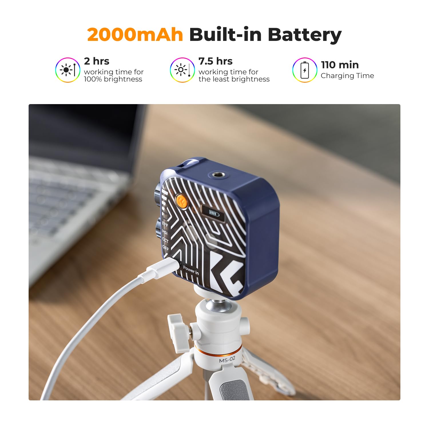 K&F Concept Rgb Video Light, 360 Full Color Portable Photography Light, Led Camera Light W 21 Light Effects, 2500K 9900K Cri 96+