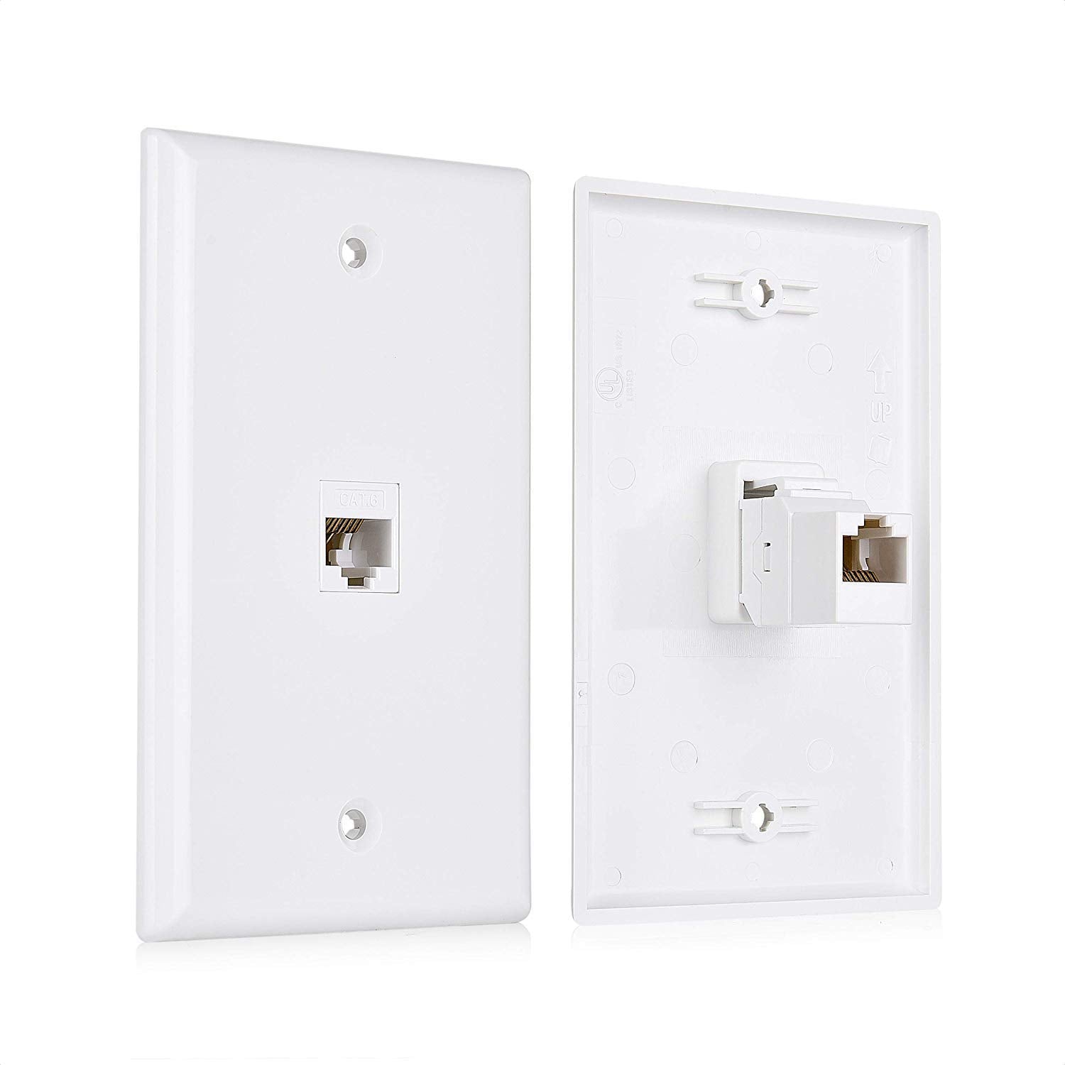 Cable Matters 2 Pack 1 Port Ethernet Wall Plate (Cat6 Wall Plate, Cat5E Ethernet Wall Outlet) In White With White Ethernet Keyst