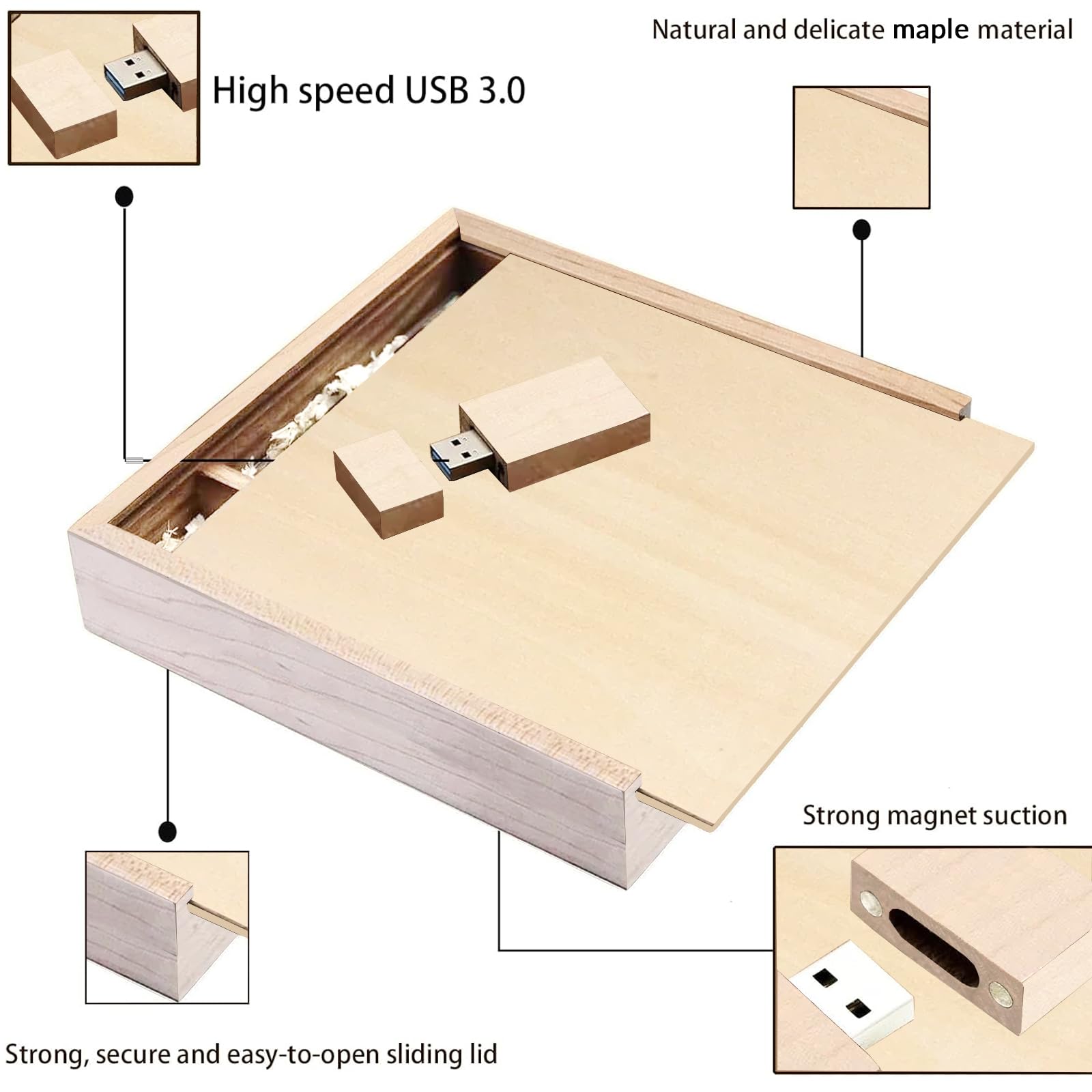 Wood Usb Flash Drive With Gift Box (6.73''X6.73''X1.38'') Tatmohik 16Gb Usb 3.0 Wedding Usb Memory For Storing Photos Maple Wood
