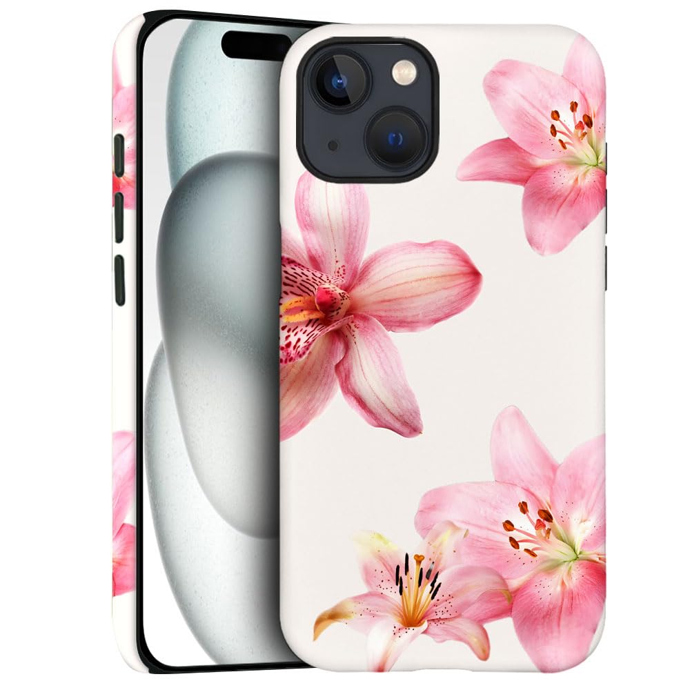 Case for iPhone 15 - Slim Fit Anti-Scratch Phone Case for Girl Women - Pink Hibiscus Tropical Floral (Frosted)