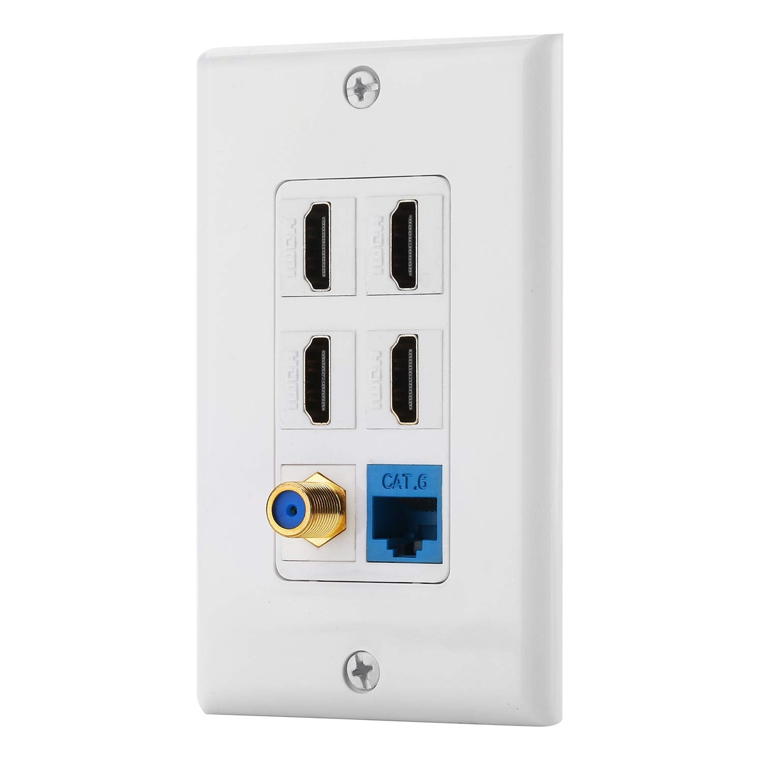Ibl 6 Port Wall Plate With 1 Port Cat6+ 4 Port Hdmi +1 Port Gold Plated F Type Coaxial Cable Tv Keystone Female To Female Jack I