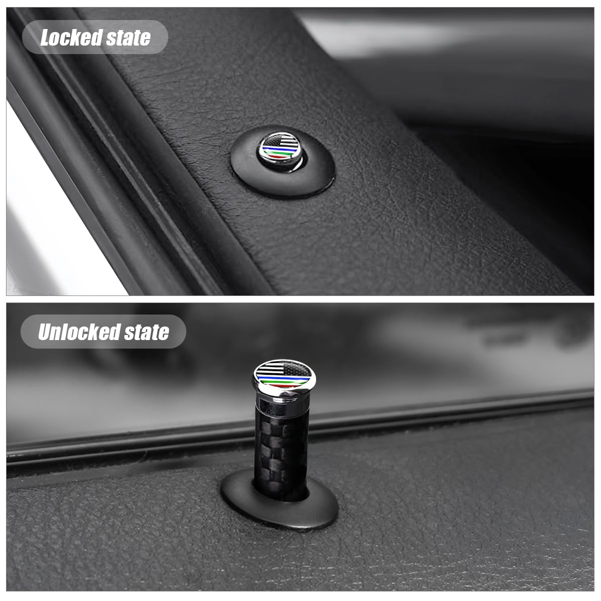 Moly Magnolia 4Pcs Car Door Lock Knobs, American Flag Carbon Fiber Door Lock Pin Cover, Decorative Modification Door Lock Bolt P