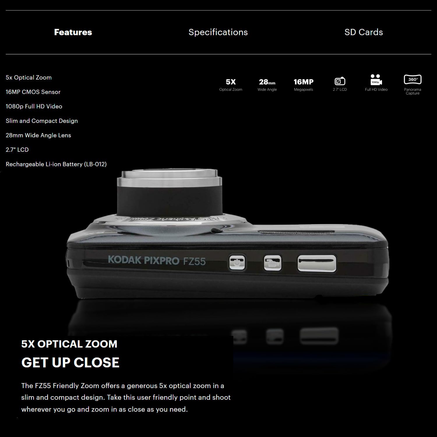 Kodak Pixpro Friendly Zoom Fz55 Digital Camera (Black) Bundle With 32Gb Memory Card And Digital Camera Lcd Screen Protectors (3