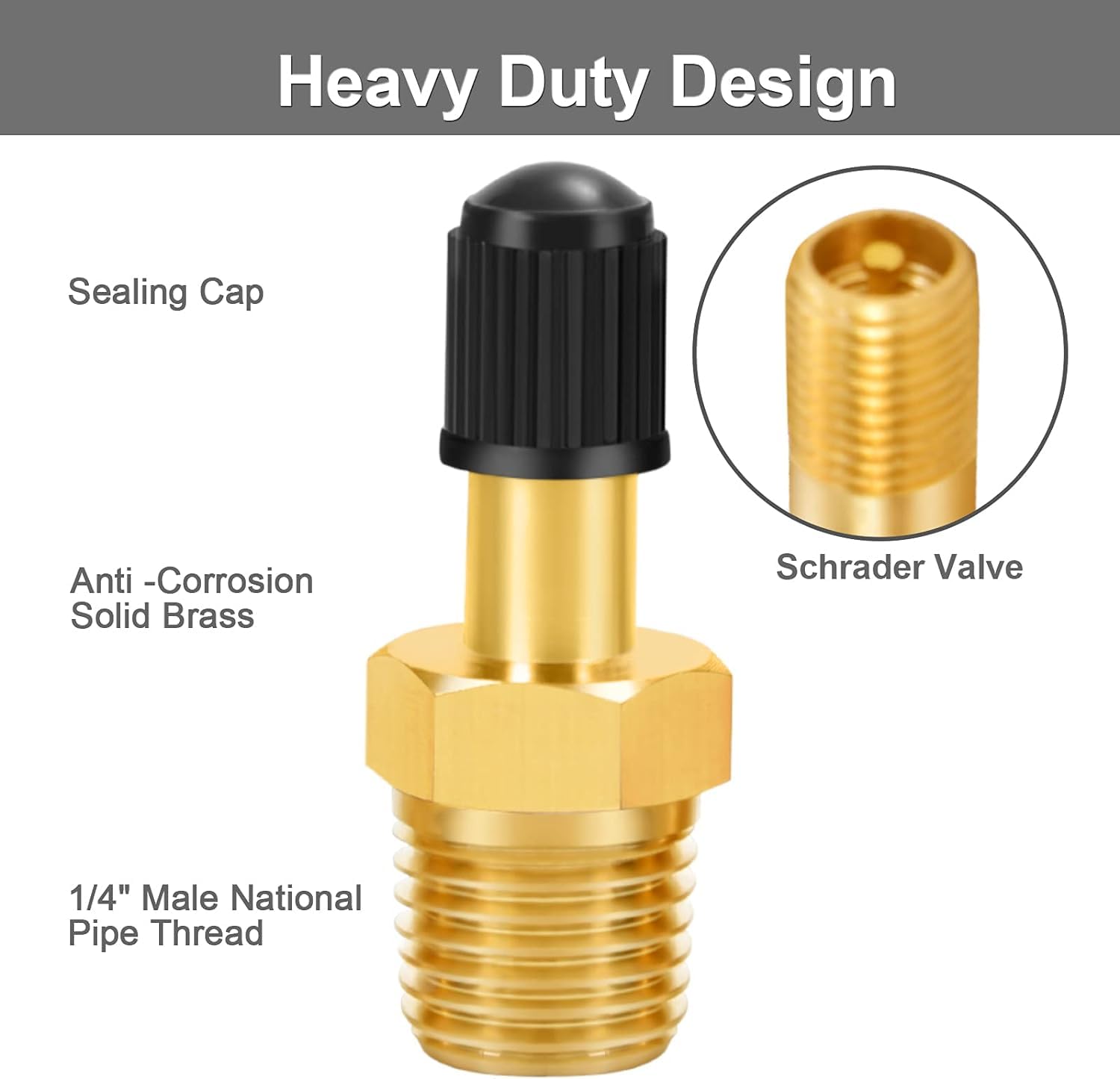 Godeson 1/4'' Npt Tank Valve, Anti Corrosion Brass Schrader Valve With 1/4'' Male Npt,Using With Air Compressor Tanks With Seali