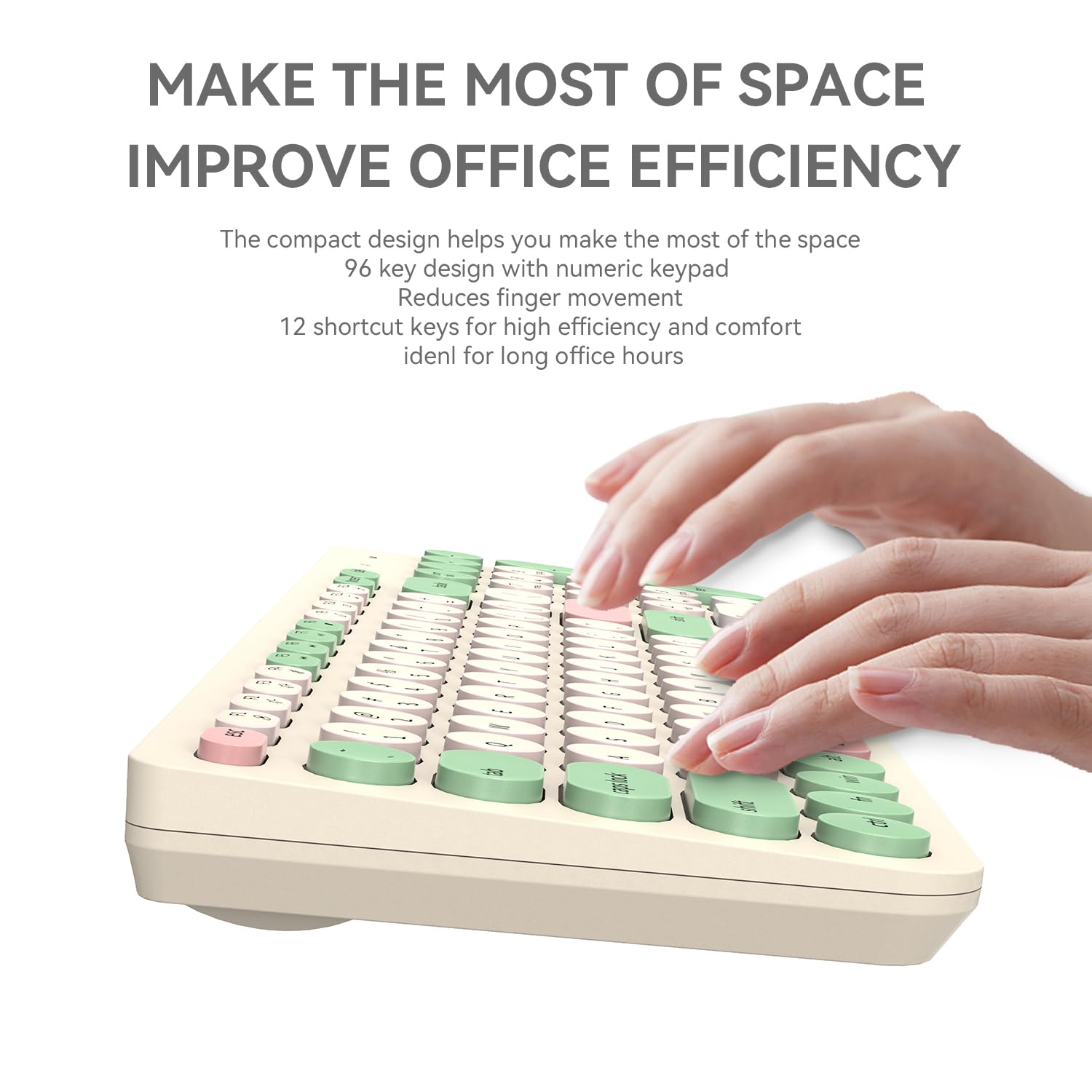 Tkvpjyyi Wireless Keyboard And Mouse Combo, 2.4Ghz Usb Cordless Round Keys Set For Laptop, Computer, Tv (White+Green)