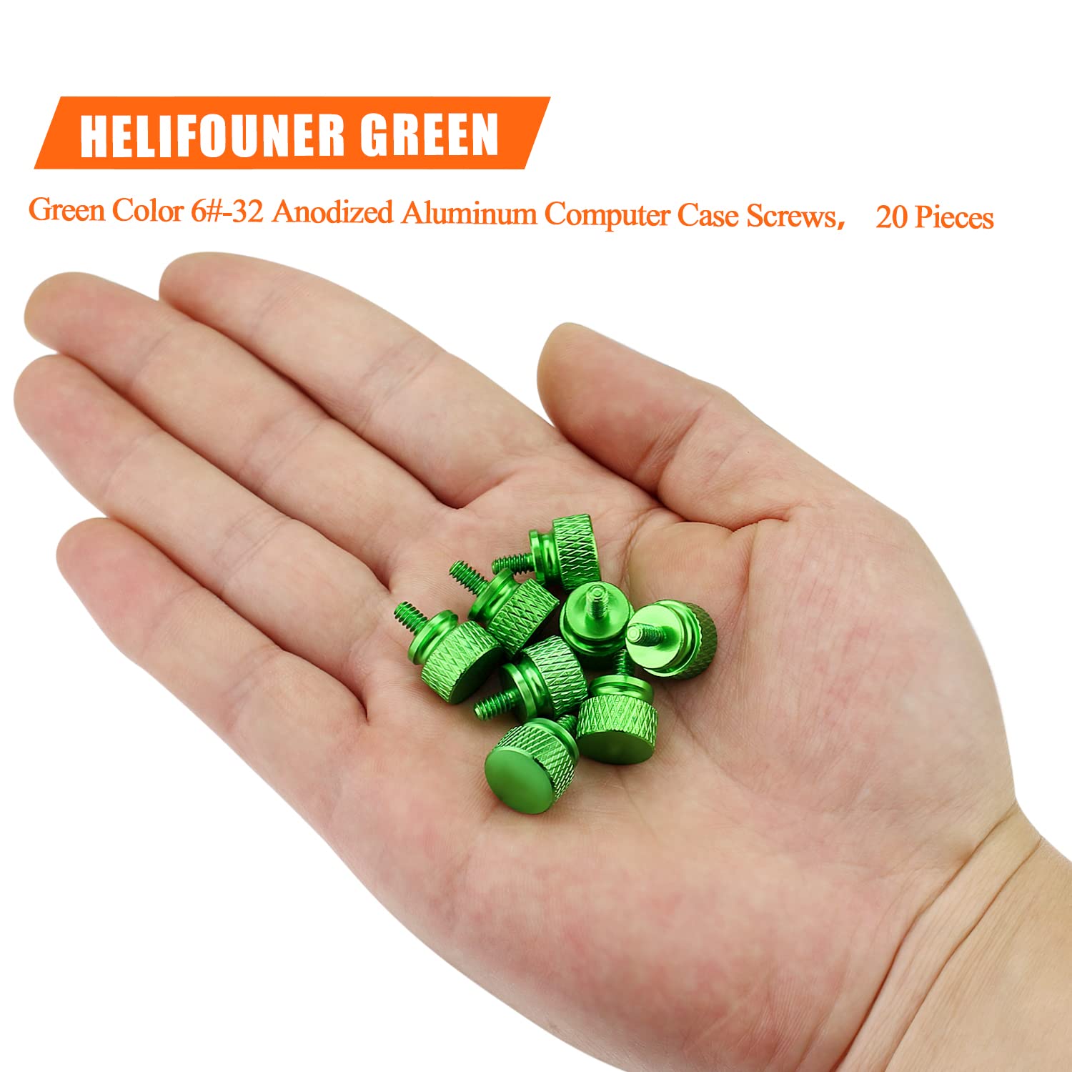 Helifouner 20 Pieces 6 32 Thread, Green Color Anodized Aluminum Computer Case Thumbscrews, Thumb Screws For Computer Case/Cover/