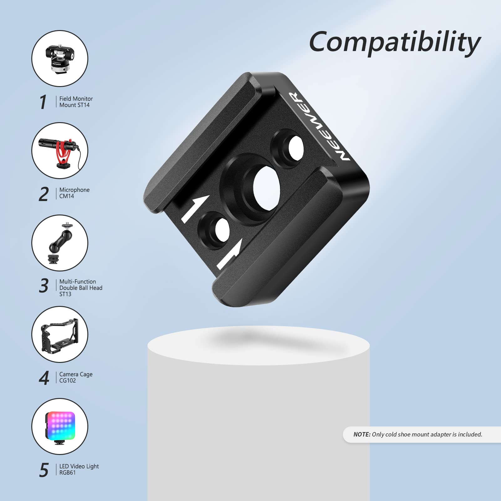 Neewer 4 Pack Cold Shoe Mount Adapter, Cold Shoe Bracket With 1/4'' Thread, Compatible With Smallrig Dslr Camera Cage Microphone