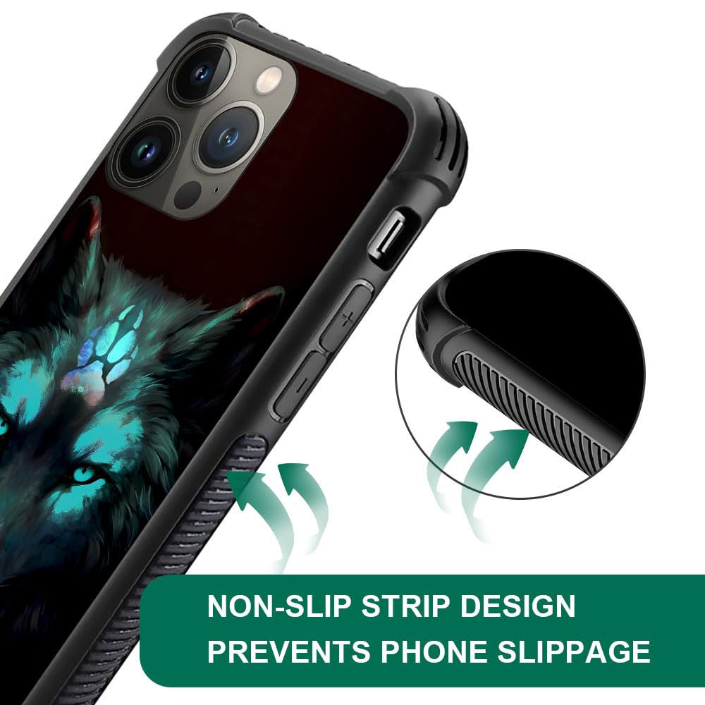 CARLOCA iPhone 13 Hard Acrylic Case Shockproof Anti-Scratch Spiritual Wolf Black Graphic