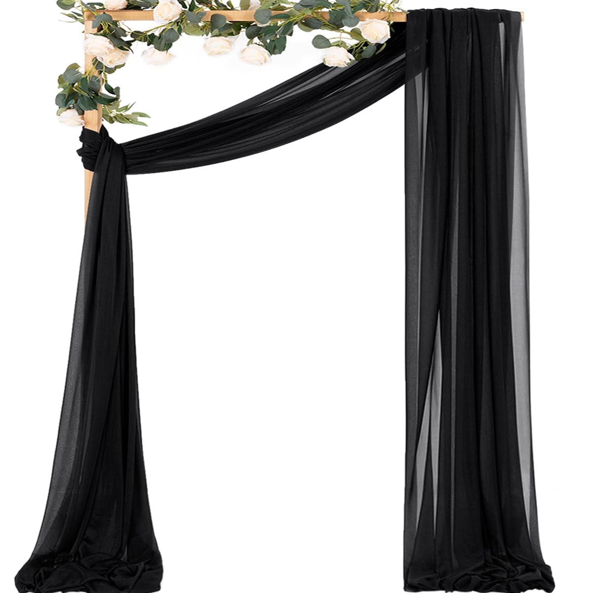 Mlmc Wedding Arch Draping Fabric 1 Panel 29'' X 20Ft Black Chiffon Drapery Sheer Backdrop Curtains For Ceremony Wedding Party Ce