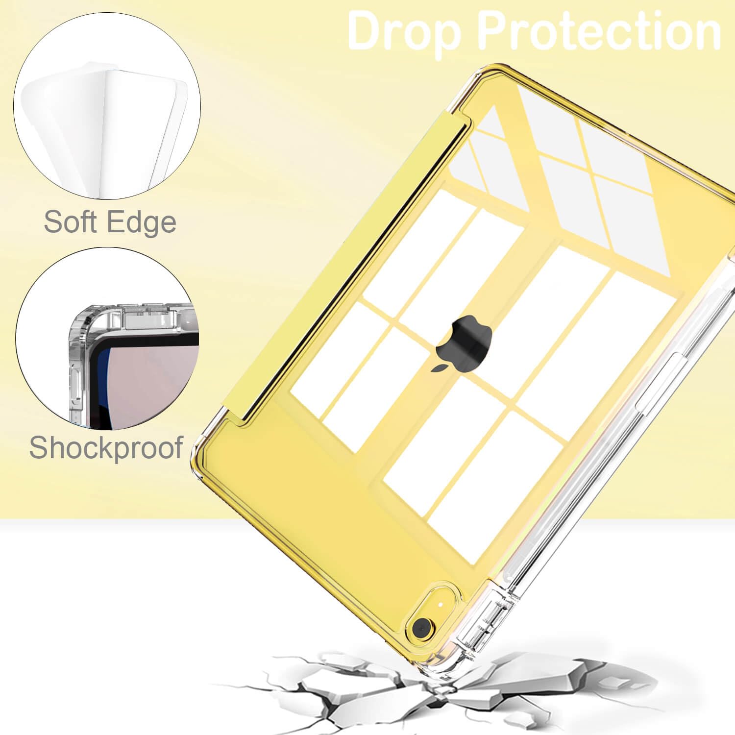 Ipad 10Th Generation 10.9 Inch Case, Feams Slim Lightweight Trifold Ipad 10.9 Case Clear Back Transparent Cover With Pencil Hold