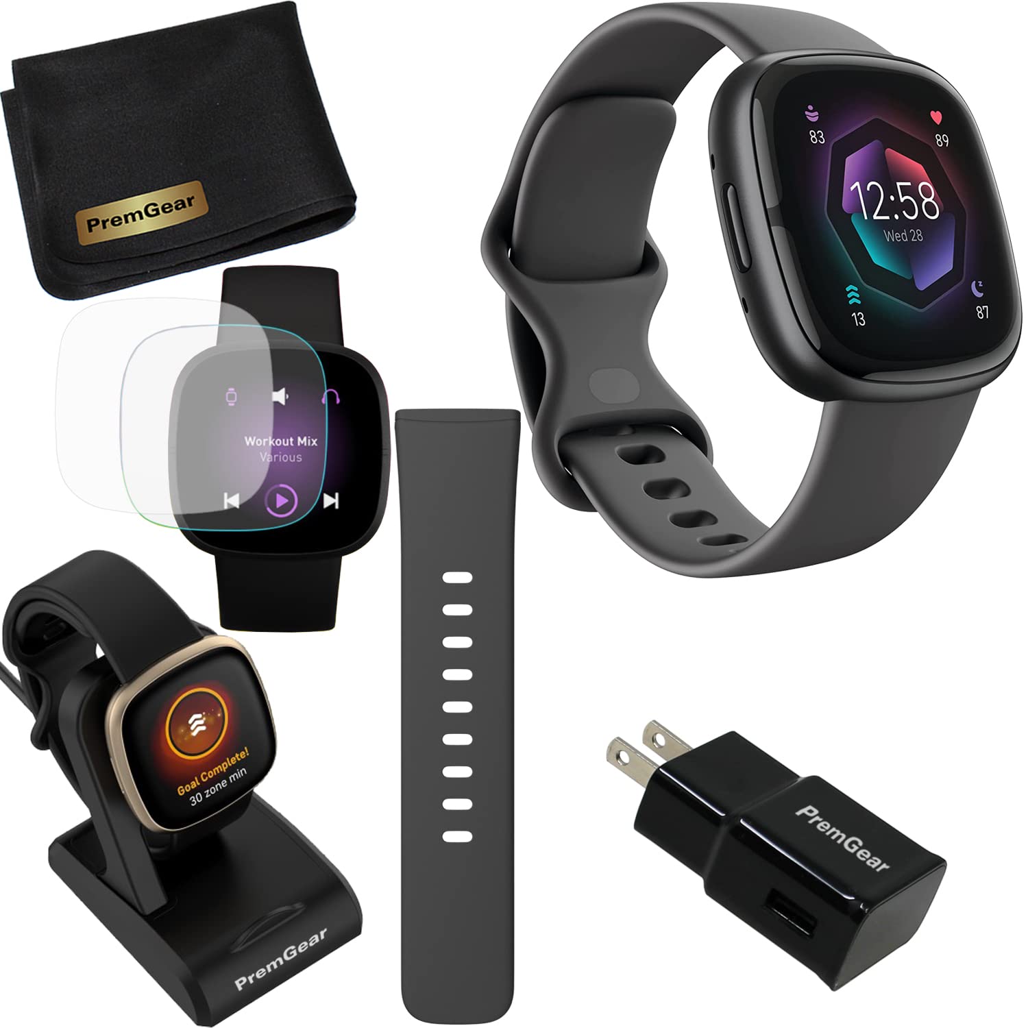 Fitbit Sense 2 Advanced Health And Fitness Smart Watch (Grey/Graphite) With Manage Stress, Ecg, Spo2, Gps, 2 Sizes Bands, Bundle