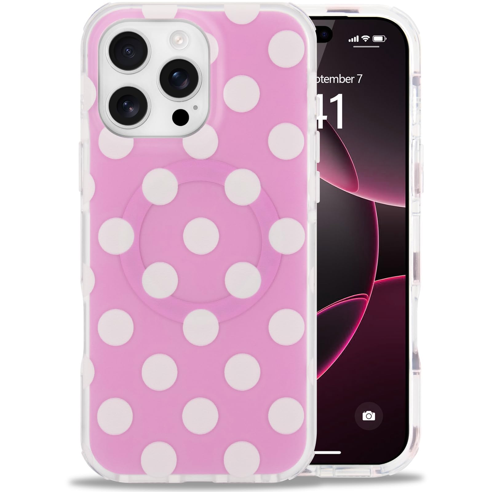 Ethanger Magnetic for iPhone 16 Pro Case Cute Fashion Polka Dot Aesthetics Design for Women Girls,[Compatible with Magsafe] Soft