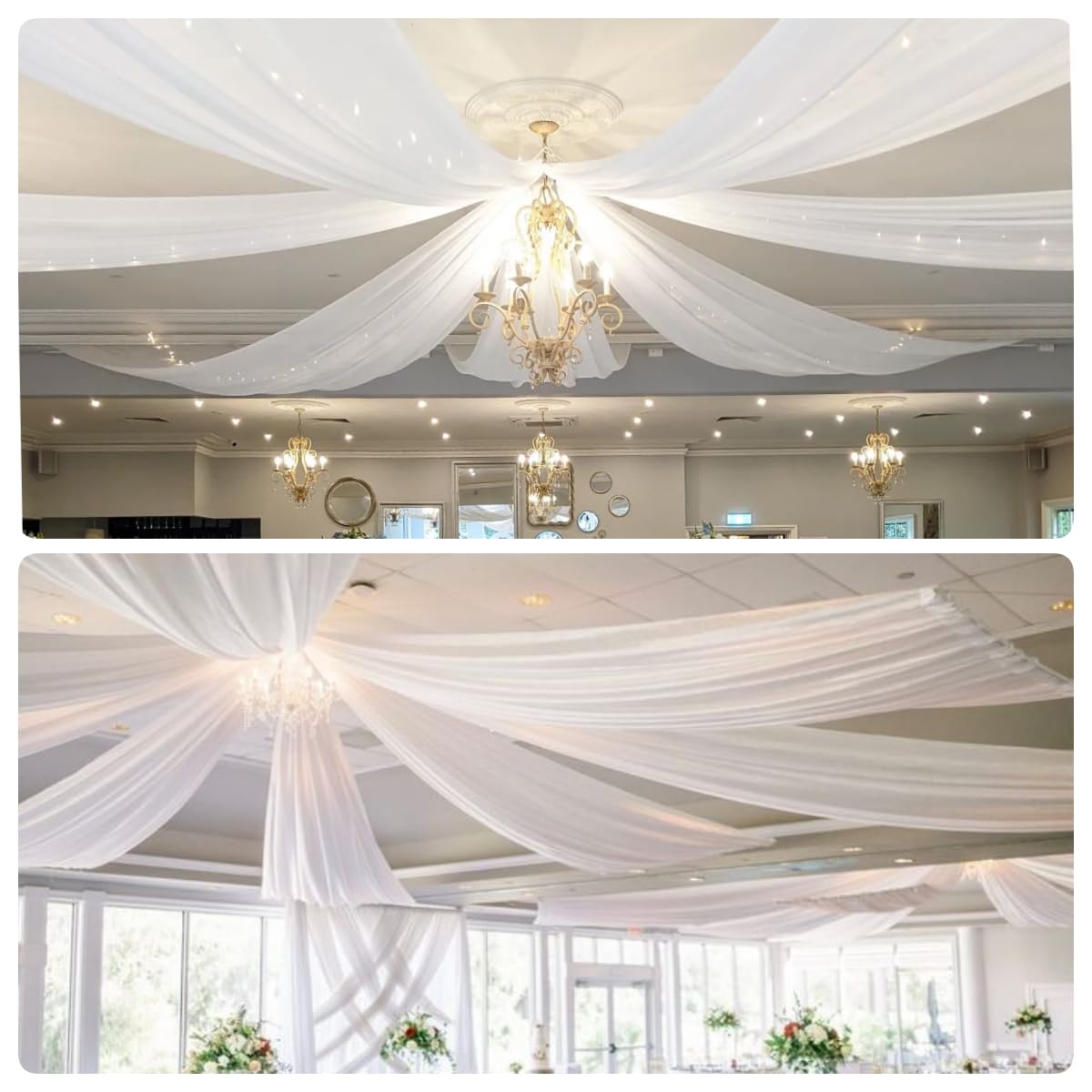 White Chiffon Ceiling Drapes 6 Panels 5Ftx15Ft Wedding Ceiling Draping Fabric Sheer Swag Drapes For Indoor Ceremony Conservatory