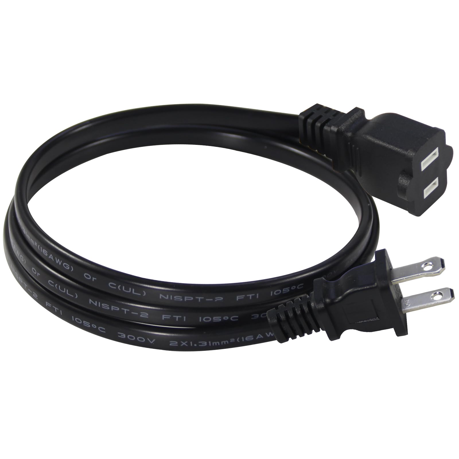 3Ft Polarized 2Prong Extension Cord   Black Replacement Us Ac Two Prong Male To Female Extension Cord,16Awg 13A 125V Short Low P
