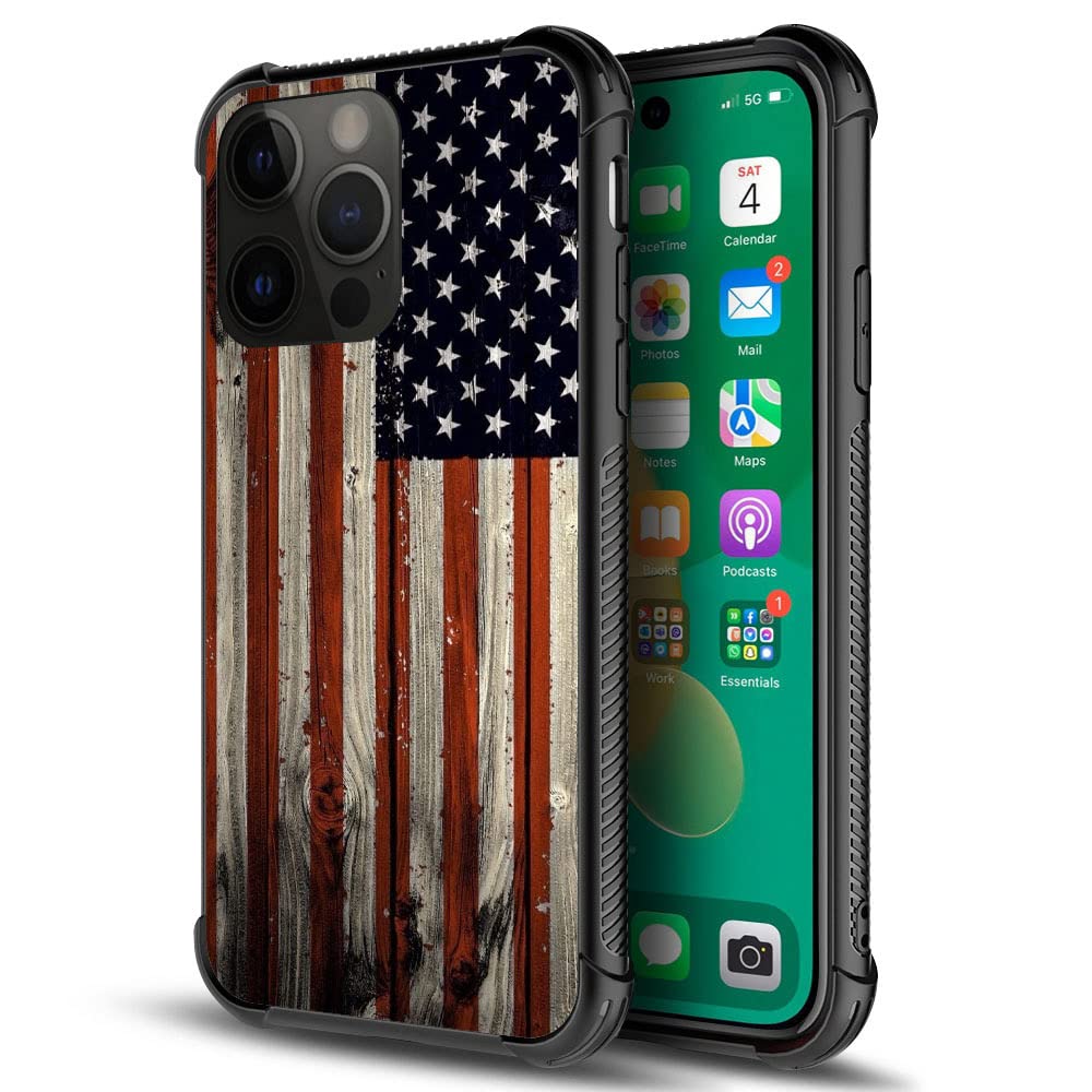 Iphone 14 Plus Case,Red Wood Usa Flag Iphone 14 Plus Cases For Men Boy,Drop Protection Cool Pattern With Soft Tpu Bumper Case Fo