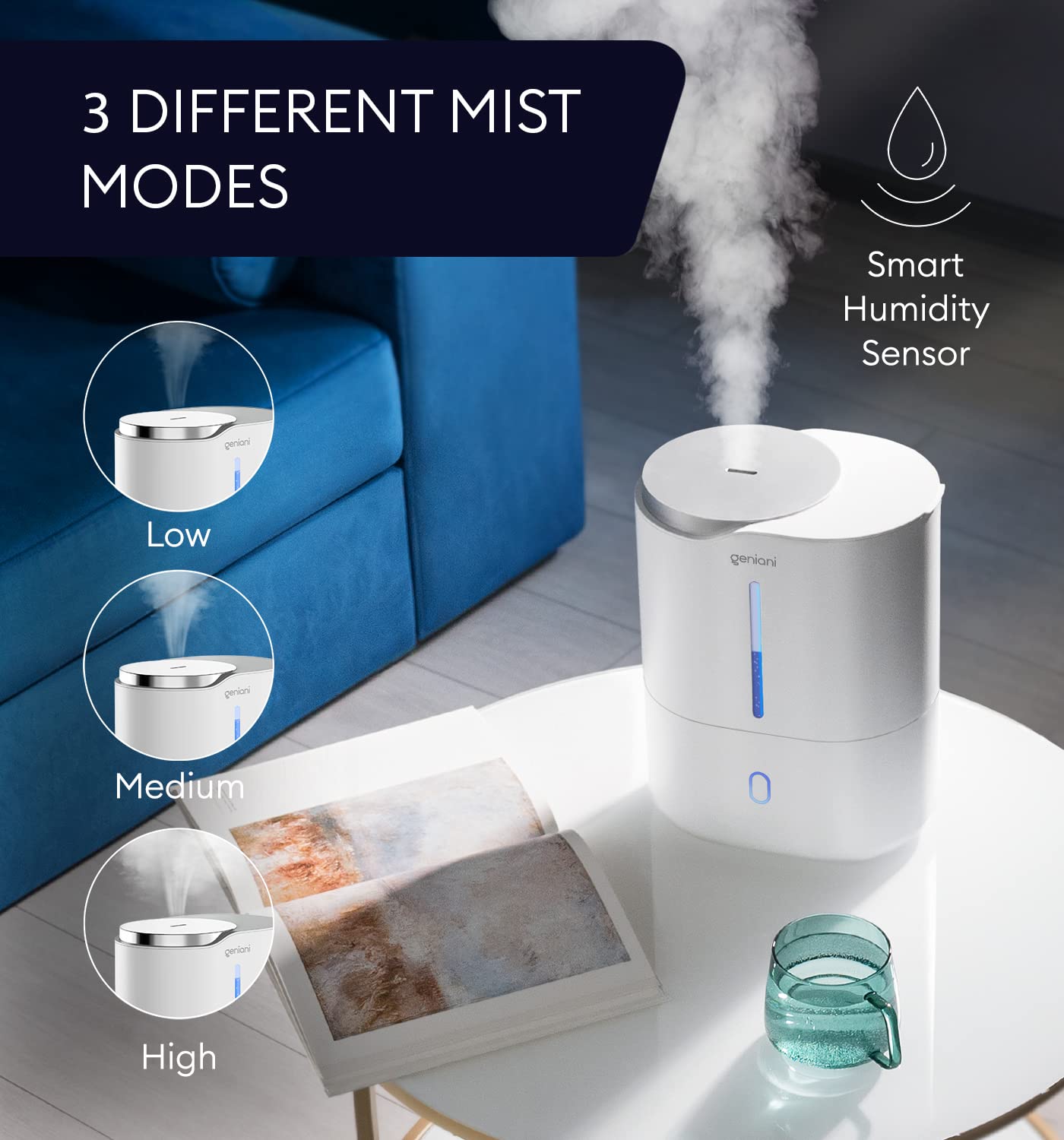 Top Fill Humidifier With Essential Oil Diffuser 4L For Home, Baby, Bedroom, Large Room & Indoor Plants, Cool Mist Ultrasonic Qui