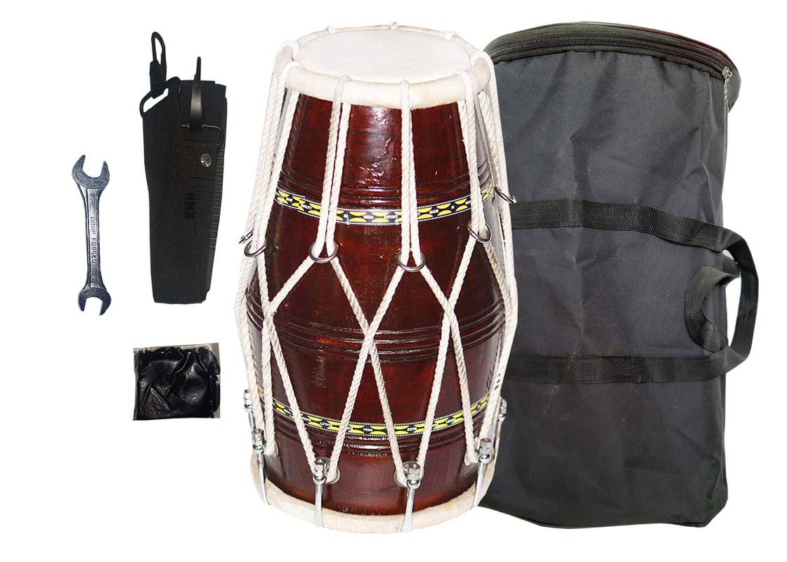 Gt Manufacturers Wooden Musical Dholak Instrument Drum With Kit Carry Bag