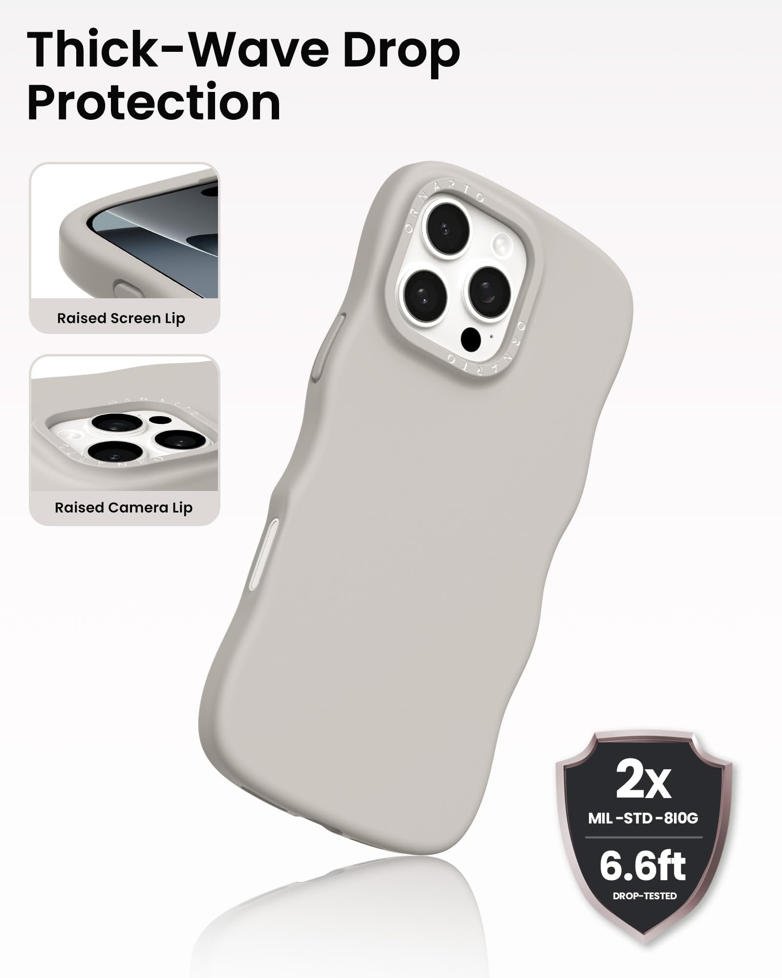 Ornarto For Iphone 16 Pro Max Case 6.9 - Cute Curly Wave Edge | Camera Control Button | Shockproof Protective Liquid Silicone 16