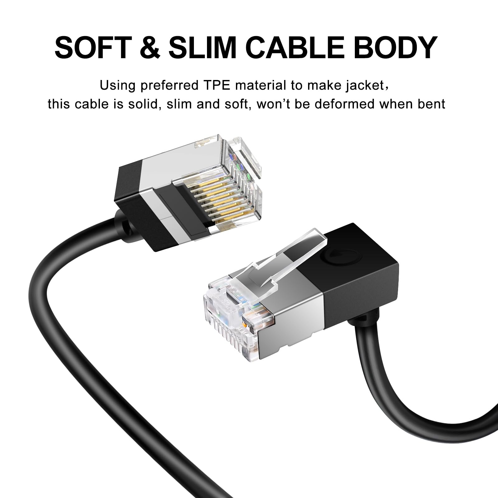 Dutevolns Ultra Thin Cat 6 Ethernet Cable 90 Downward Angle 25 Feet, Flexible & Slim Rj45 Cat 6A Lan Cord Gigabit Applicable For