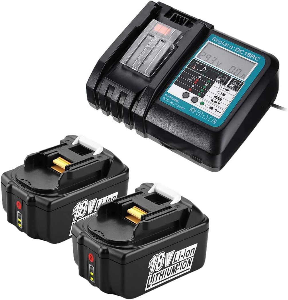 2 Pack Battery 18V 5.0Ah BL1850B with Charger DC18RC 3A Replace for Makita 18 Volt 5000mah LXT Battery BL1850 BL1840b BL1830 BL1