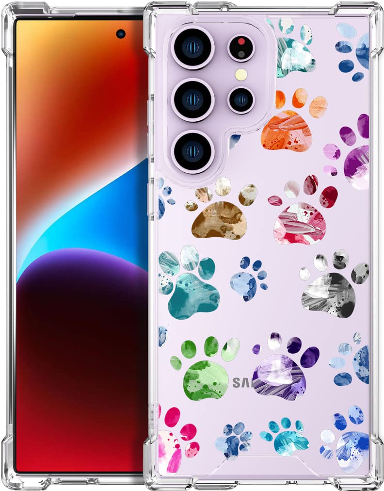Endiy Samsung Galaxy S23 Ultra Case Cute Dogs Paws For Women Girls Girly Designer Phone Case Clear With Design,Case Compatible W