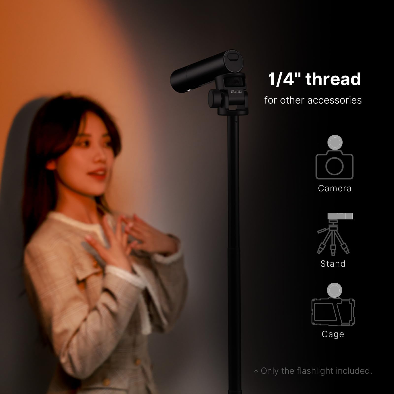 Ulanzi Lm07 Led Photography Flashlight W 1/4'' Thread, Handheld Videography Light Spotlight 2000K 5500K 8000K Bi Color Zoomable