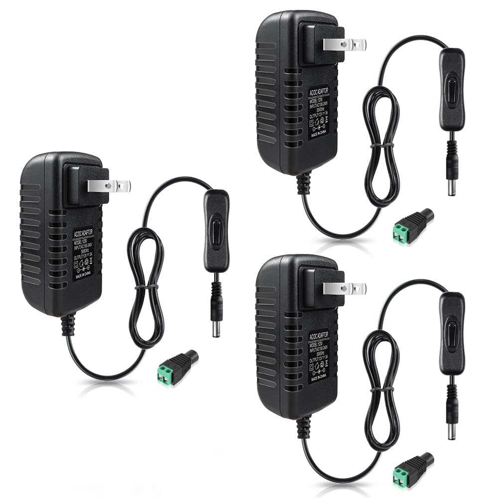 12V Power Supply, 12 Volt 3A 36W Dc Power Supply With On Off Switch, Black Switching Led Power Adapter, Ac 110V To 12V Transform