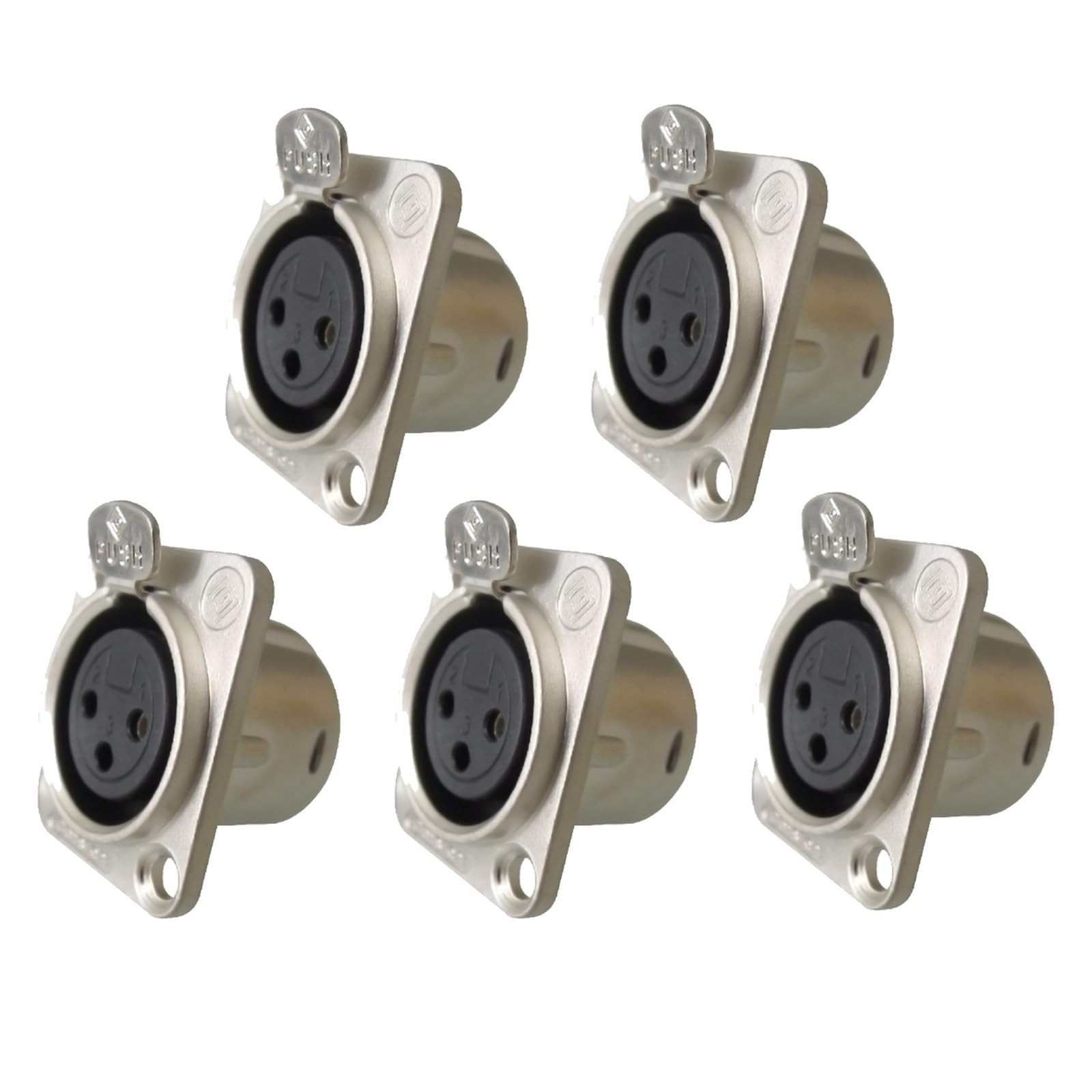 Riviera 5 Pack Xlr 3Pin Female Panel Mount Chassis, Fine Nickel Plated Housing With Silver Plated Contacts(5 Pack Silver Female)