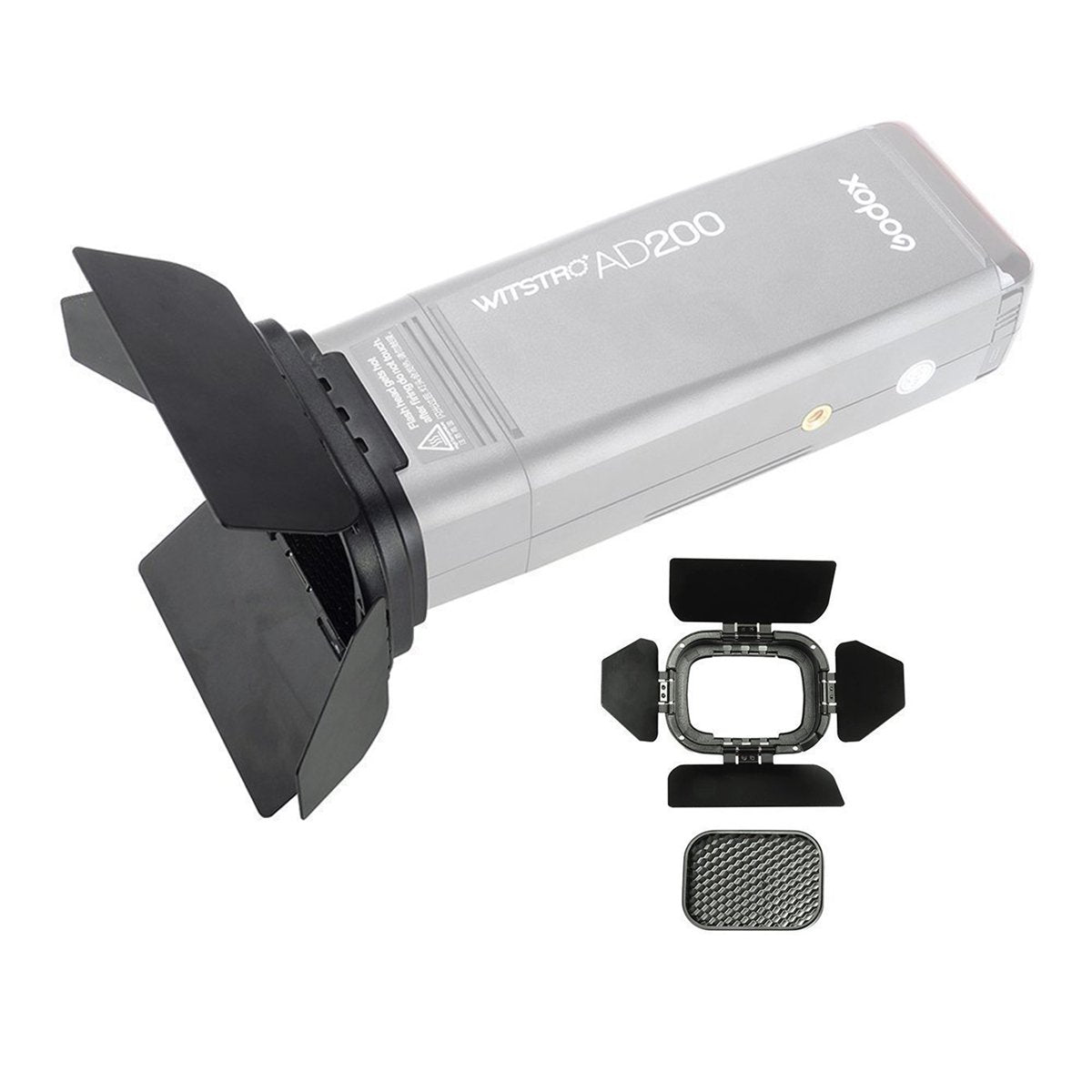 Godox Bd 07 Barn Door Compatible For Godox Ad200 Ad200Pro Pocket Speedlite Flash Head, With Detachable Honeycomb Grid And 4 Colo