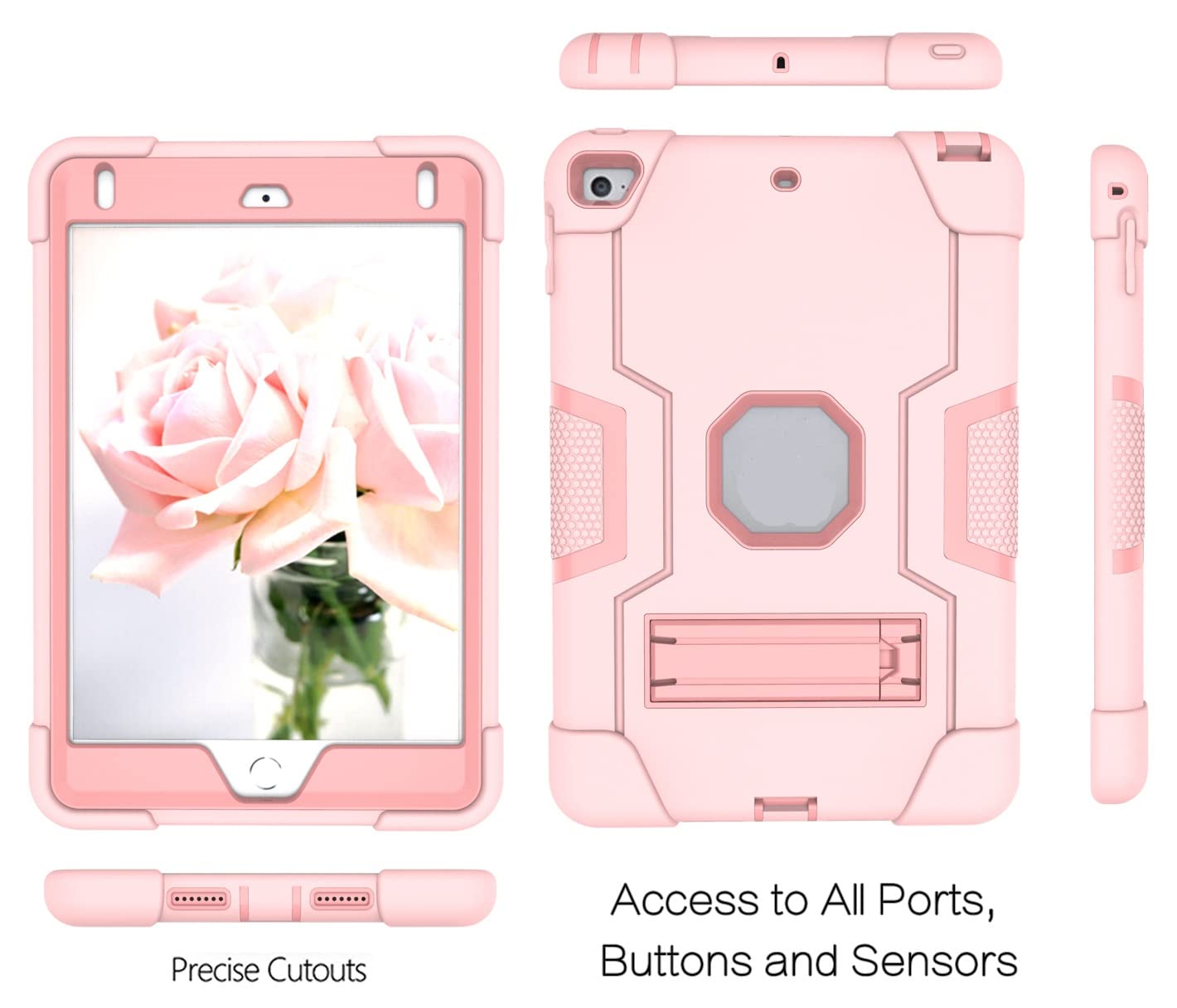 Jaorty Ipad Case For Ipad Mini 5,4 2019 2015, 7.9 Inch, Heavy Duty Rugged Stand Cover, Pink