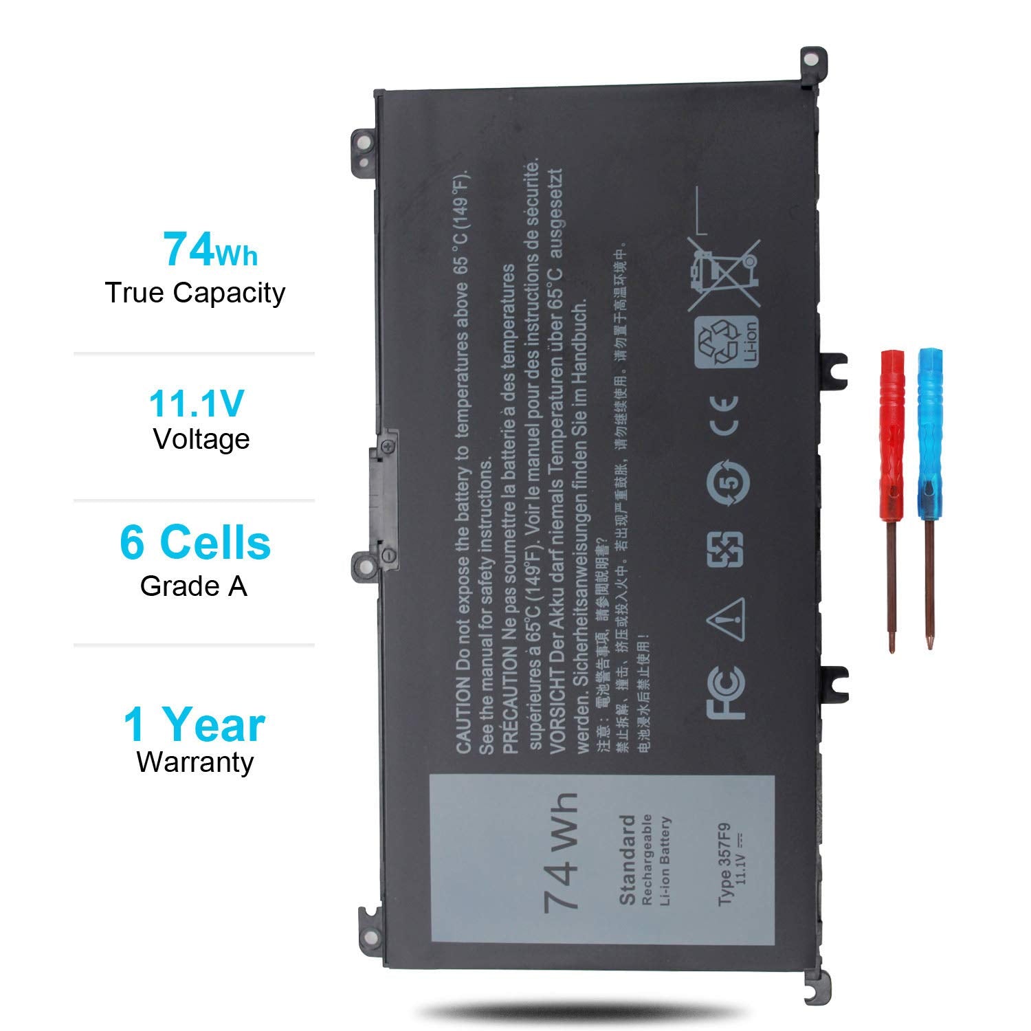 74Wh Type 357F9 71Jf4 Battery Compatible With Dell Inspiron 15 7000 7559 7557 7567 7566 7759 15 5576 5577 Ins15Pd Series 15 7559 0Gfj6 P57F 071Jf4 0357F9 6 Cell 11.1V 11.4V Li Ion Laptop Battery New