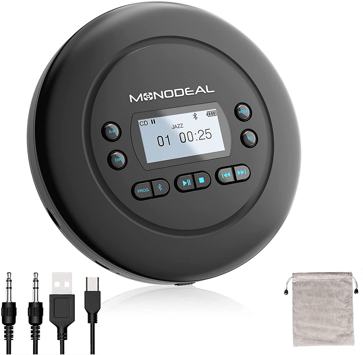 Cd Player Portable, Monodeal Bluetooth Cd Player, Rechargeable Compact Small Walkman Cd Player With Headphones For Car And Personal Use
