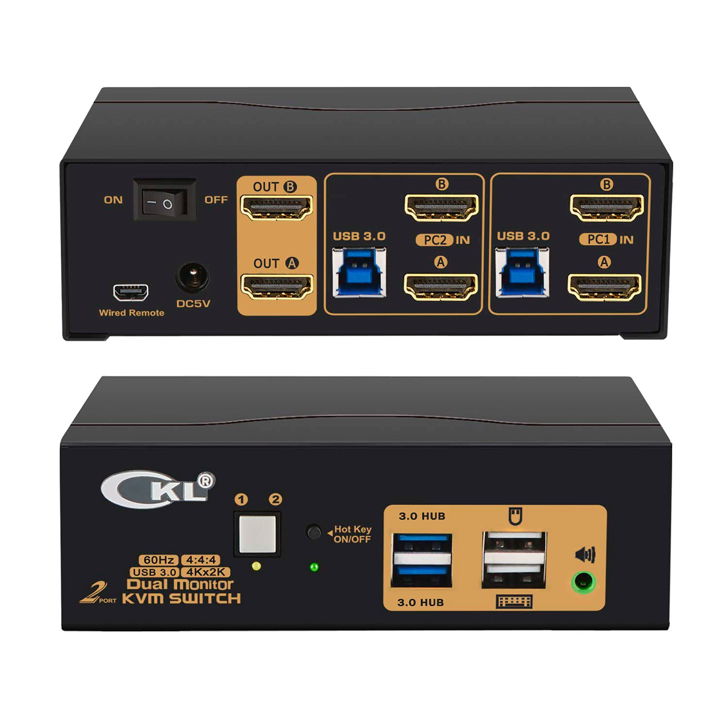 Ckl 2 Port Usb 3.0 Kvm Switch Dual Monitor Hdmi 4K 60Hz, Keyboard Video Mouse Peripherals Switcher For 2 Computers 2 Monitors Wi