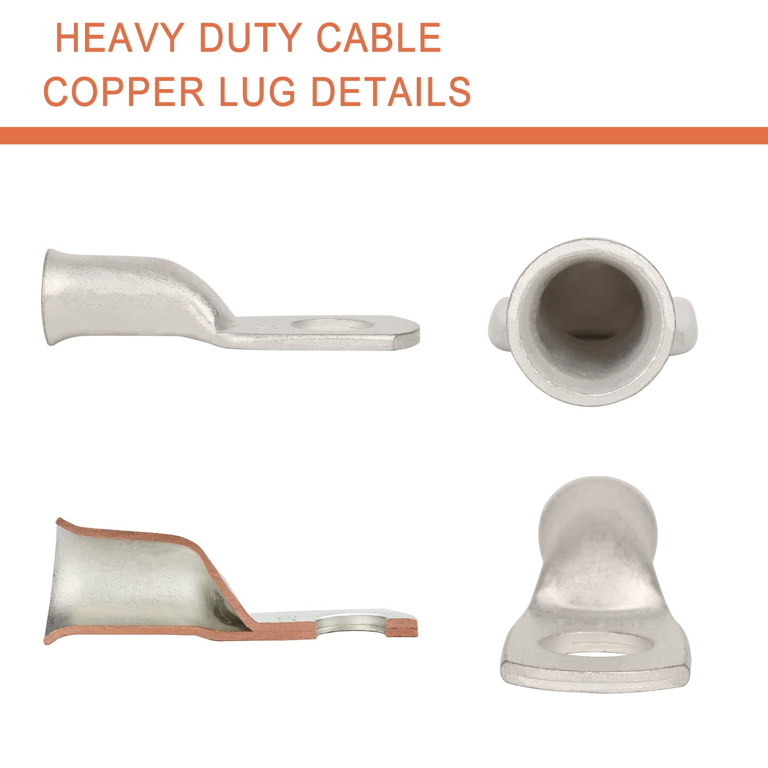 Riocan 10Pcs 6 Awg 5/16   (M8) Tinned Ring Terminals 6 Gauge Copper Wire Lugs Battery Cable Ends Heavy Duty Battery Cable Termin