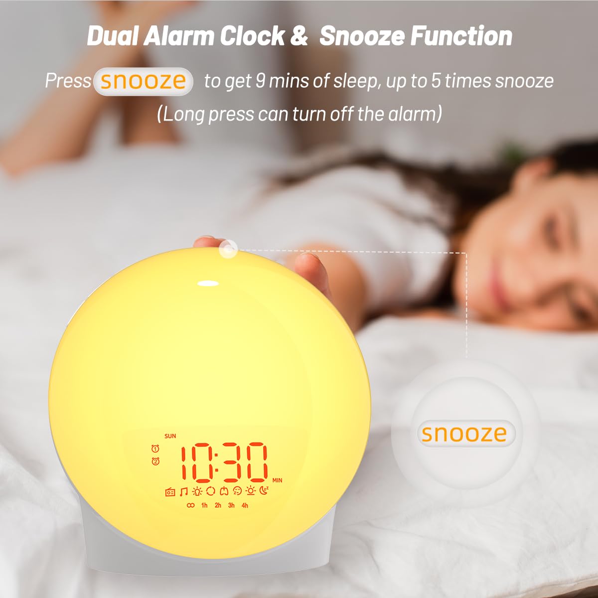 Ieasy Wake Up Light Sunrise Alarm Clock For Everyone, Sunrise Sunset Simulation, Sleep Aid, Dual Alarms, Fm Radio, Snooze, Night