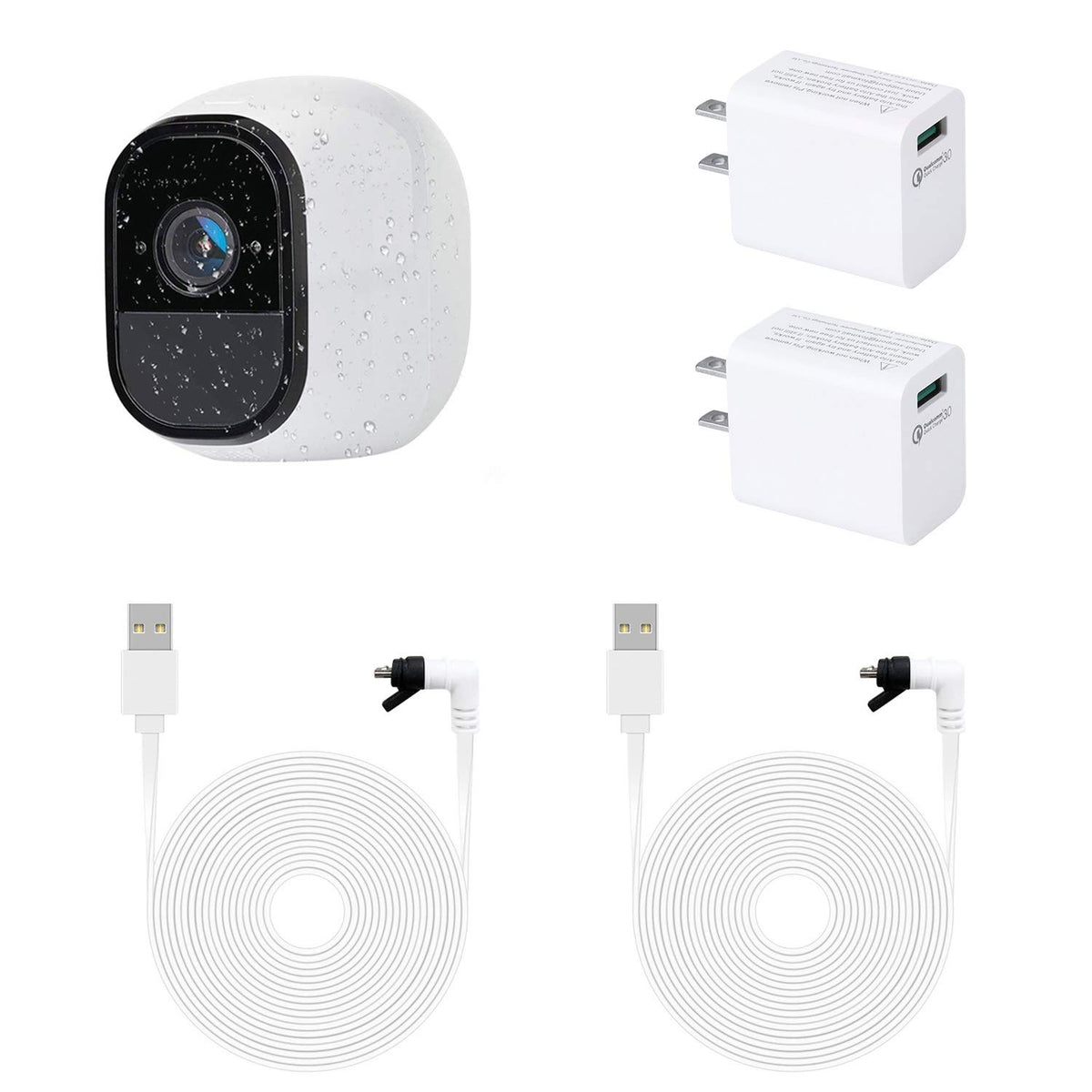 2Pack Power Cable For Arlo Pro And Arlo Pro 2, 16.4Ft/5M Weatherproof Usb Cable, With Quick Charge 3.0 Power Adapter Continuousl