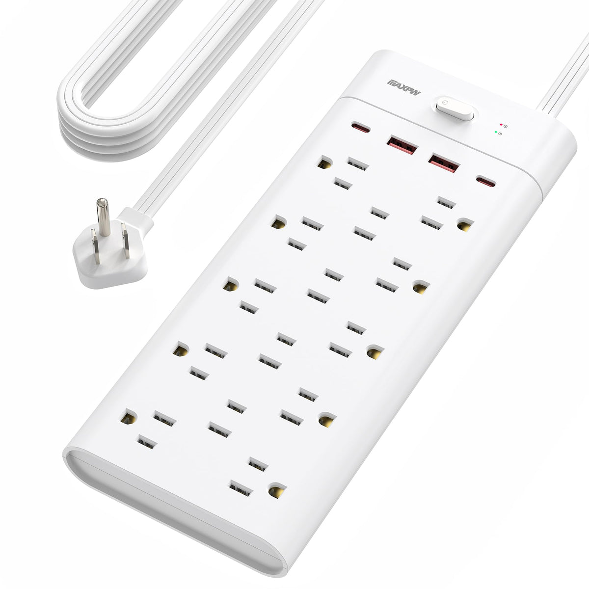 Maxpw Power Strip Surge Protector Outlet Extender With 14 Outlets And 4 Usb Ports (2 Usb C), 10 Ft Extension Cord & Flat Plug, 1