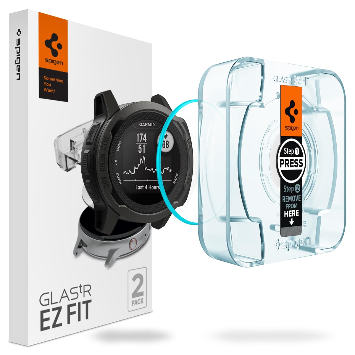 Spigen Tempered Glass Screen Protector [Glastr Ez Fit] Designed For Garmin Instinct 2 (45Mm) / Instinct 2 Solar (45Mm)   2Pack