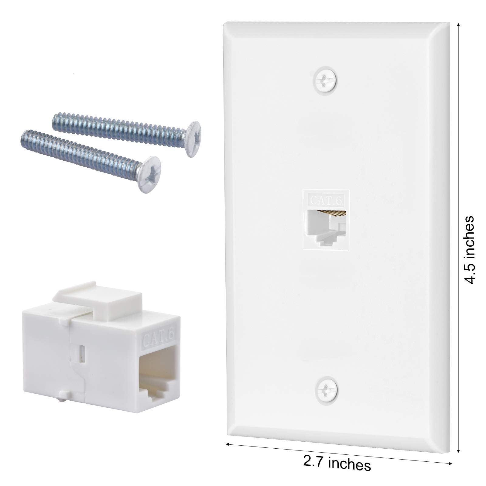 Huahenght Cat6 Ethernet Wall Plate Outlet 1 Port Rj45 Network Female To Female Keystone Wall Coupler Jack Plate (1 Cat6 4 Packs,