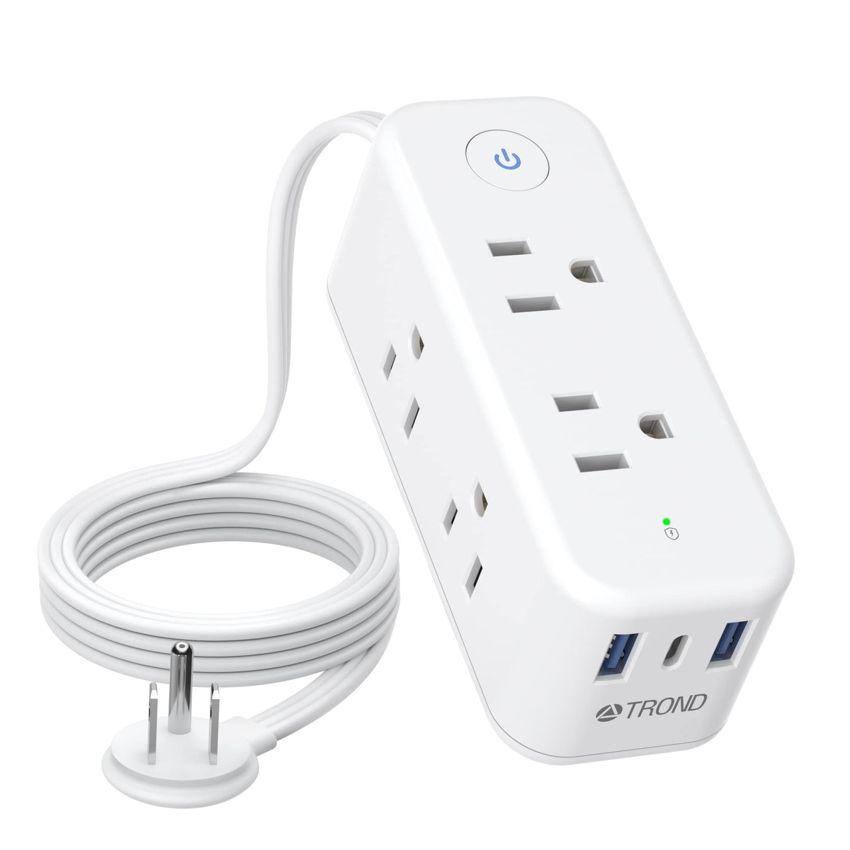 Flat Plug Power Strip - Trond 5Ft Ultra Thin Extension Cord, 6 Outlets With 3 Usb Charging Ports(1 Usb C), 3-Sided Outlet Extend