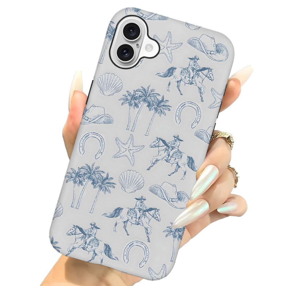 Generic Case For Iphone 16 - [Drop Protection Phone Cover] - Hybrid Case For Girl Women - Coastal Beach Horse West