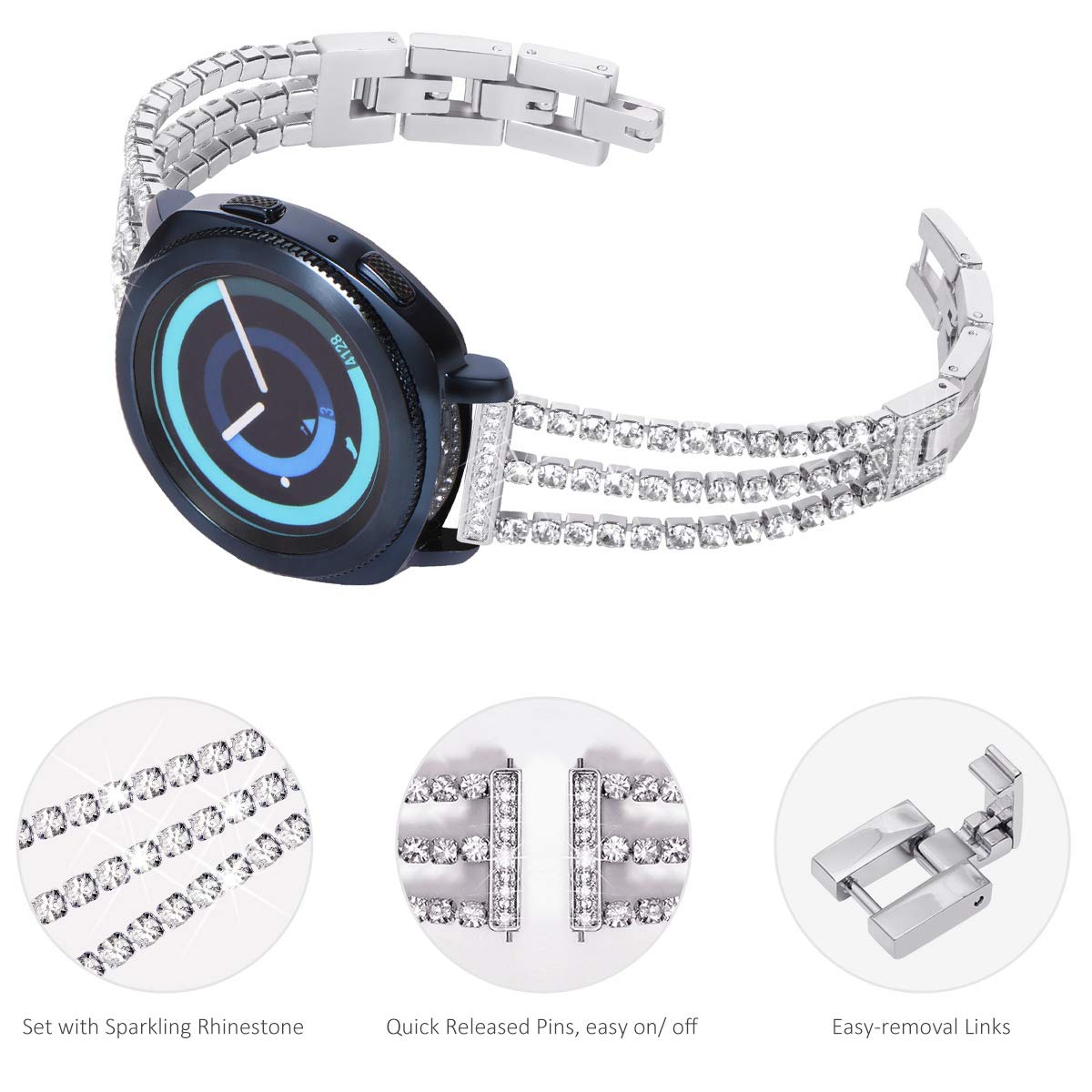 Newways Galaxy Watch 5 Band 40Mm 44Mm Galaxy Watch 4 40Mm 44Mm 42Mm 46Mm, 20Mm Stunning Diamonds Bracelet With Quick Release Pin