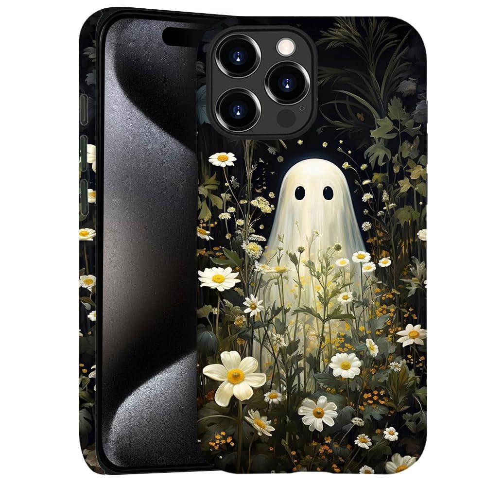 Case for iPhone 15 Pro Max - Slim Fit Anti-Scratch Phone Case for Girl Women - Floral Ghost Flower Pastel Goth (Frosted)