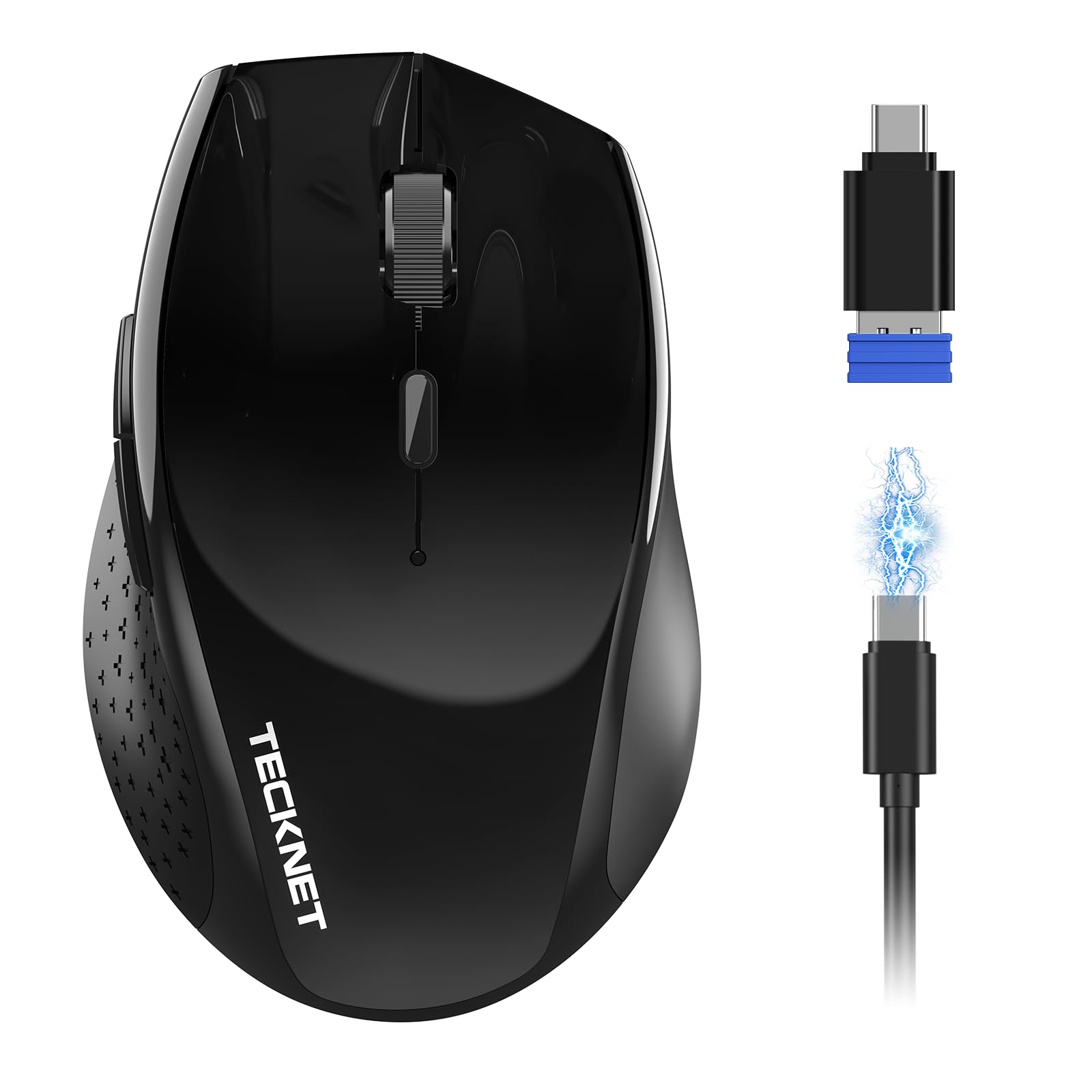 TECKNET Pro Wireless Bluetooth Mouse, 2.4G/ BT 5.0, Silent 6DPI, Black